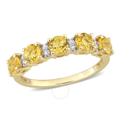 Amour 1 3/5 Ct Tgw Citrine And White Topaz Semi Eternity Ring In Yellow Plated Sterling Silver In Gold
