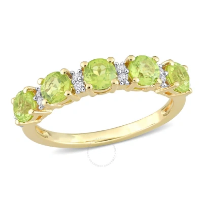Amour 1 3/5 Ct Tgw Peridot And White Sapphire Semi Eternity Ring In Yellow Plated Sterling Silver In Green