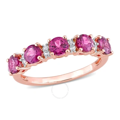 Amour 1 3/5 Ct Tgw Rhodolite And White Topaz Semi-eternity Ring In Rose Gold Plated Sterling Silver In Pink