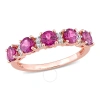 AMOUR AMOUR 1 3/5 CT TGW RHODOLITE AND WHITE TOPAZ SEMI-ETERNITY RING IN ROSE GOLD PLATED STERLING SILVER