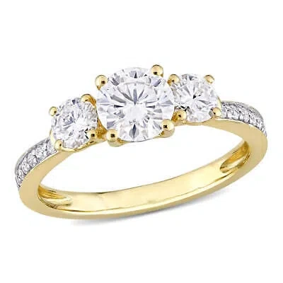 Pre-owned Amour 1 3/8 Ct Dew Created Moissanite 3-stone Engagement Ring In 10k Yellow Gold
