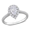 AMOUR AMOUR 1 3/8 CT DEW CREATED MOISSANITE TEARDROP HALO ENGAGEMENT RING IN STERLING SILVER