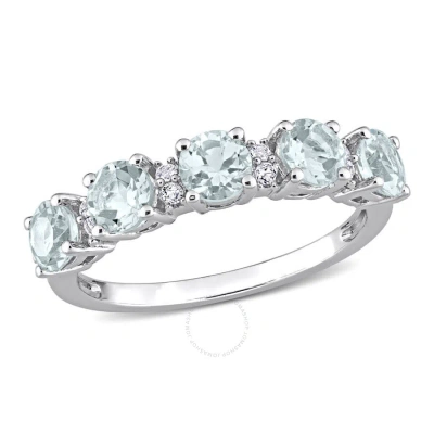 Amour 1 3/8 Ct Tgw Aquamarine And White Topaz Semi Eternity Ring In Sterling Silver In Metallic