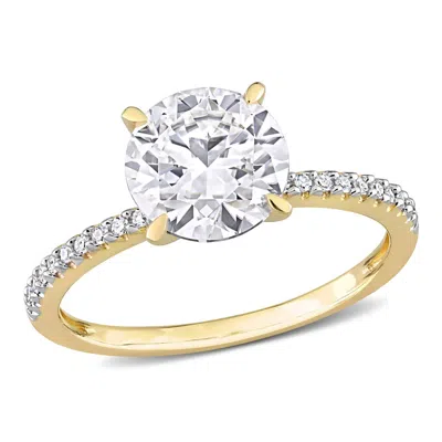 Amour 1 4/5 Ct Dew Created Moissanite And 1/10 Ct Tdw Diamond Engagement Ring In 14k Yellow Gold In ["yellow"]