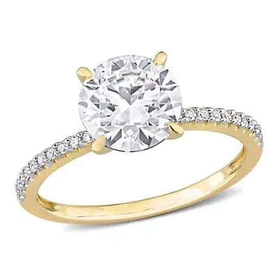Pre-owned Amour 1 4/5 Ct Dew Created Moissanite And 1/10 Ct Tdw Diamond Engagement Ring In In Yellow