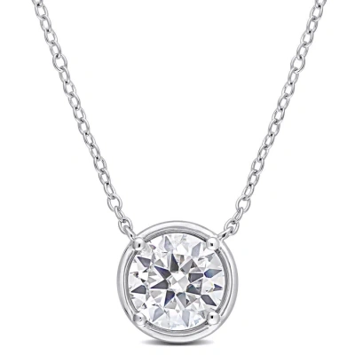 Amour 1 4/5 Ct Tgw Created Moissanite Halo Circle Pendant With Chain In Sterling Silver In White