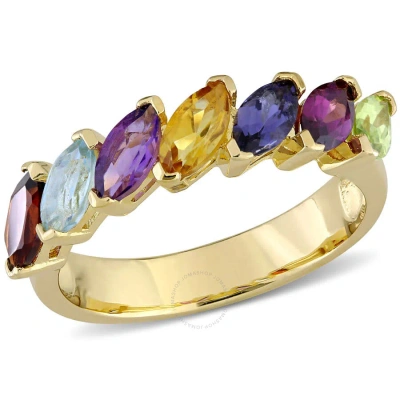Amour 1 4/5 Ct Tgw Multi-gemstone Marquise Ring In Yellow Plated Sterling Silver