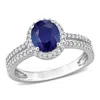 AMOUR AMOUR 1 4/5 CT TGW OVAL BLUE SAPPHIRE AND 3/8 CT TDW DIAMOND HALO ENGAGEMENT RING IN 14K WHITE GOLD