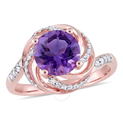 Amour 1-5/8 Ct Tgw Amethyst White Topaz And Diamond Accent Interlaced Swirl Halo Ring In Rose Plated In Gold