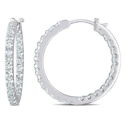 Pre-owned Amour 1 5/8 Ct Tgw Aquamarine Inside Outside Hoop Earrings In 10k White Gold