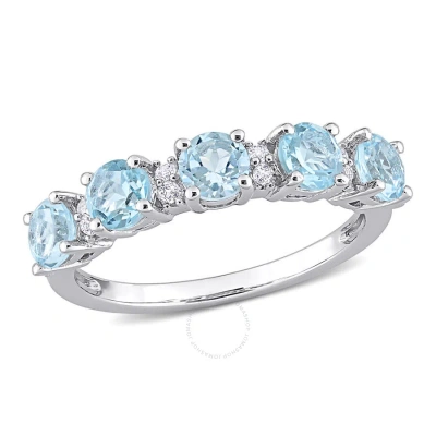 Amour 1 5/8 Ct Tgw Blue Topaz - Sky And White Topaz Semi Eternity Ring In Sterling Silver