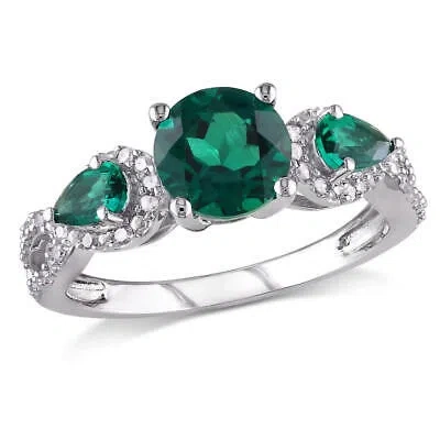 Pre-owned Amour 1 5/8 Ct Tgw Created Emerald & 1/6 Ct Tw Diamond Three-stone Infinity Ring In White