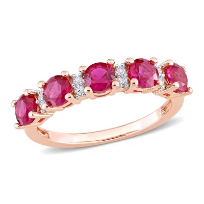 Amour 1 5/8 Ct Tgw Created Ruby And Created White Sapphire Semi-eternity Ring In Rose Plated Sterlin In Pink