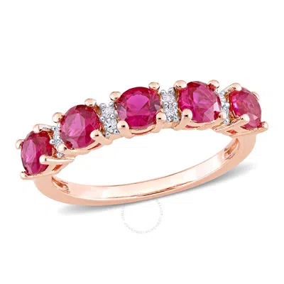 Amour 1 5/8 Ct Tgw Created Ruby And Created White Sapphire Semi-eternity Ring In Rose Plated Sterlin In Gold