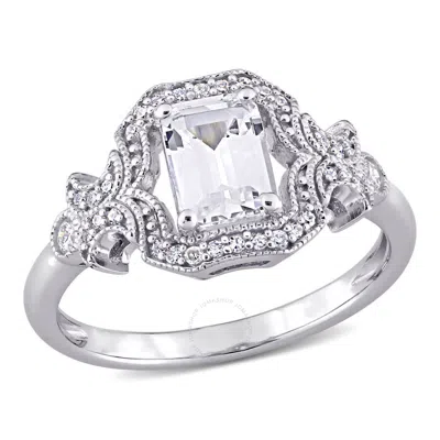 Amour 1 5/8 Ct Tgw Created White Sapphire And 1/6 Ct Tw Diamond Milgrain Halo Ring In Sterling Silve