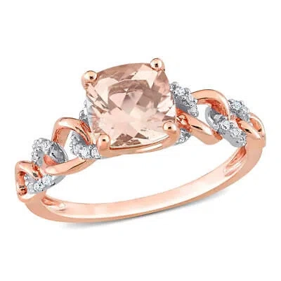 Pre-owned Amour 1 5/8 Ct Tgw Cushion Morganite And 1/10 Ct Tw Diamond Link Ring In 10k In Pink