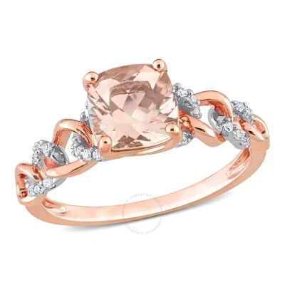 Amour 1 5/8 Ct Tgw Cushion Morganite And 1/10 Ct Tw Diamond Link Ring In 10k Rose Gold In Pink