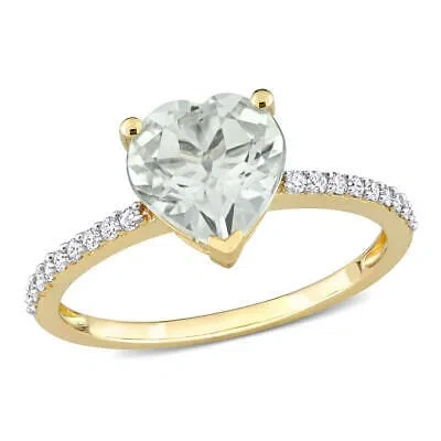 Pre-owned Amour 1 5/8 Ct Tgw Heart Green Quartz And 1/7 Ct Tdw Diamond Ring In 14k Yellow