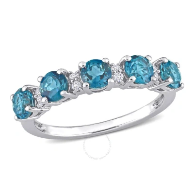 Amour 1 5/8 Ct Tgw London Blue Topaz And White Topaz Semi Eternity Ring In Sterling Silver