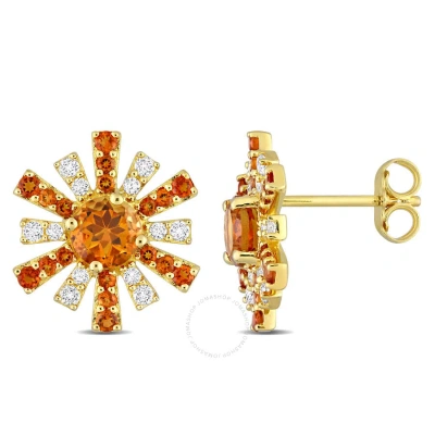Amour 1 5/8 Ct Tgw Madeira Citrine And White Topaz Starburst Earrings In Yellow Plated Sterling Silv In Gold