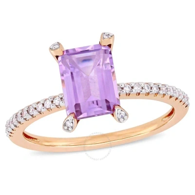 Amour 1 5/8 Ct Tgw Octagon-cut Rose De France And 1/10 Ct Tw Diamond Ring In 10k Rose Gold In Purple
