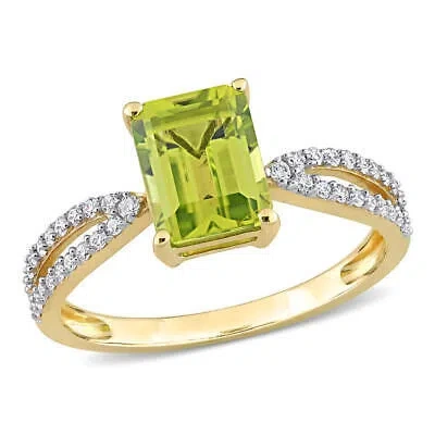 Pre-owned Amour 1 5/8 Ct Tgw Octagon Peridot And 1/5 Ct Tdw Diamond Ring In 14k Yellow
