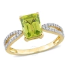 AMOUR AMOUR 1 5/8 CT TGW OCTAGON PERIDOT AND 1/5 CT TDW DIAMOND RING IN 14K YELLOW GOLD