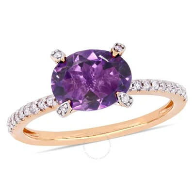 Amour 1 5/8 Ct Tgw Oval-cut African Amethyst And 1/10 Ct Tw Diamond Ring In 10k Rose Gold