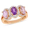AMOUR AMOUR 1 5/8 CT TGW OVAL-CUT AFRICAN-AMETHYST & ROSE DE FRANCE AND 1/5 CT TW DIAMOND 3-STONE HALO RIN
