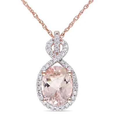 Amour 1 5/8 Ct Tgw Oval-cut Morganite And 1/6 Ct Tw Diamond Infinity Halo With Chain In 10k Rose Gol In Pink