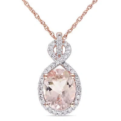 Pre-owned Amour 1 5/8 Ct Tgw Oval-cut Morganite And 1/6 Ct Tw Diamond Infinity Halo With In Pink