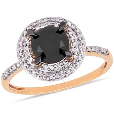Amour 1 5/8 Ct Tw Black And White Diamond Double Halo Engagement Ring In 14k Rose Gold