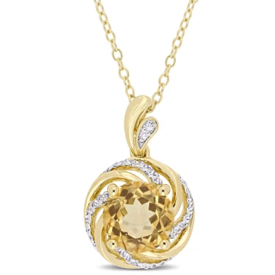 Amour 1 7/8 Ct Tgw Citrine White Topaz And Diamond Swirl Necklace In Yellow Plated Sterling Silver