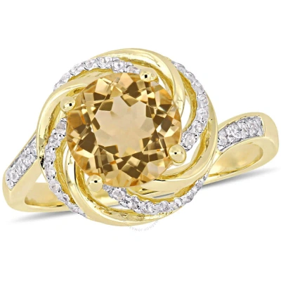 Amour 1 7/8 Ct Tgw Citrine White Topaz And Diamond Swirl Ring In Yellow Plated Sterling Silver
