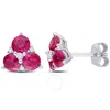 AMOUR AMOUR 1 7/8 CT TGW CREATED RUBY AND CREATED WHITE SAPPHIRE 3-STONE EARRINGS IN STERLING SILVER