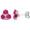 Amour 1 7/8 Ct Tgw Created Ruby And Created White Sapphire 3-stone Earrings In Sterling Silver In White