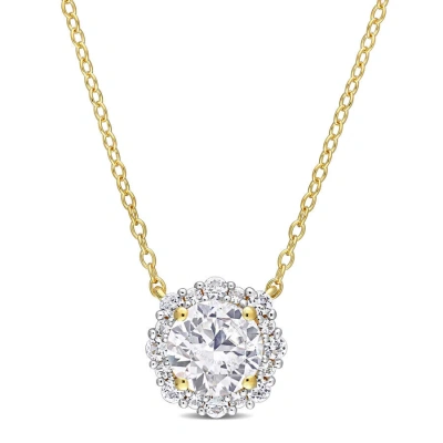 Amour 1 7/8 Ct Tgw Created White Sapphire Halo Necklace In Yellow Plated Sterling Silver In Gold