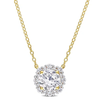 Amour 1 7/8 Ct Tgw Created White Sapphire Halo Necklace In Yellow Plated Sterling Silver