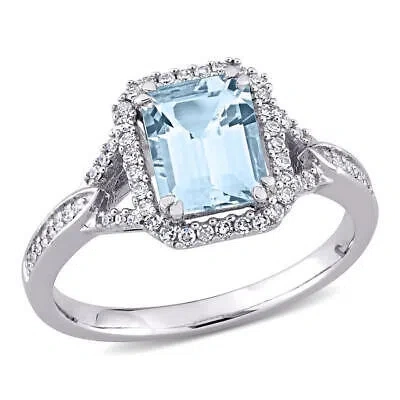 Pre-owned Amour 1 7/8 Ct Tgw Octagon Shape Aquamarine And 1/5 Ct Tgw Diamond Ring In 14k In White