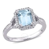 Amour 1 7/8 Ct Tgw Octagon Shape Aquamarine And 1/5 Ct Tgw Diamond Ring In 14k White Gold In White