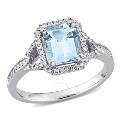 Amour 1 7/8 Ct Tgw Octagon Shape Aquamarine And 1/5 Ct Tgw Diamond Ring In 14k White Gold
