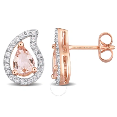 Amour 1 7/8 Ct Tgw Pear Shape Morganite And White Topaz Teardrop Stud Earrings In Rose Plated Sterli In Pink