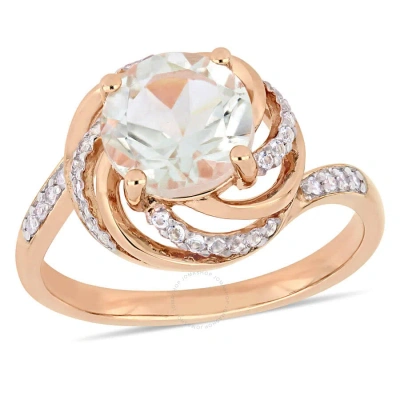 Amour 1 7/8ct Tgw Green Quartz White Topaz And Diamond Accent Interlaced Swirl Halo Ring In Rose Pla In Pink