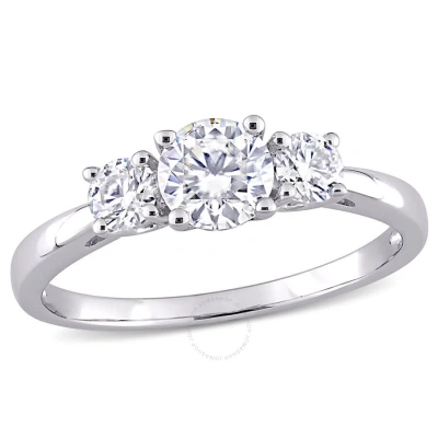 Amour 1 Ct Dew Created Moissanite 3-stone Engagement Ring In Sterling Silver In Metallic