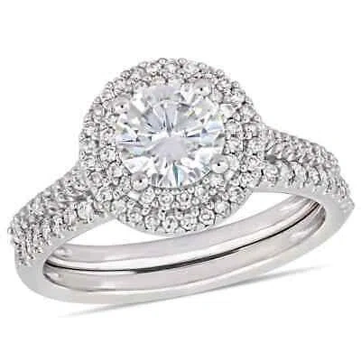 Pre-owned Amour 1 Ct Dew Created Moissanite And 1/2 Ct Tw Diamond Bridal Set In 14k White In Check Description