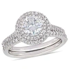 AMOUR AMOUR 1 CT DEW CREATED MOISSANITE AND 1/2 CT TW DIAMOND BRIDAL SET IN 14K WHITE GOLD