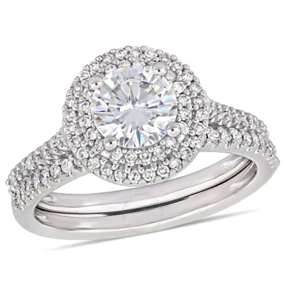 Amour 1 Ct Dew Created Moissanite And 1/2 Ct Tw Diamond Bridal Set In 14k White Gold In Metallic