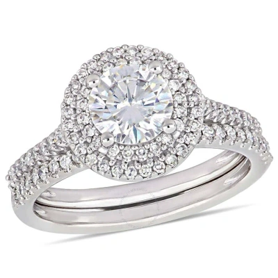 Amour 1 Ct Dew Created Moissanite And 1/2 Ct Tw Diamond Bridal Set In 14k White Gold In Gold / Gold Tone / White