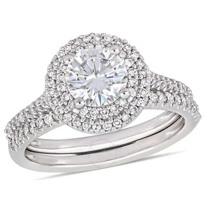 Amour 1 Ct Dew Created Moissanite And 1/2 Ct Tw Diamond Bridal Set In 14k White Gold