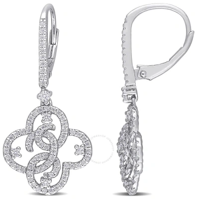 Amour 1 Ct Dew Created Moissanite Floral Leverback Earrings In Sterling Silver In Neutral